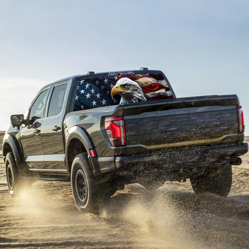 Image of Rear Window Decals for Trucks - 65x17.3 in Back Window American Flag Decals Fit Most Pickup Trucks SUV, Vinyl Back Window Decal Truck Rear Window Graphics for Personalized