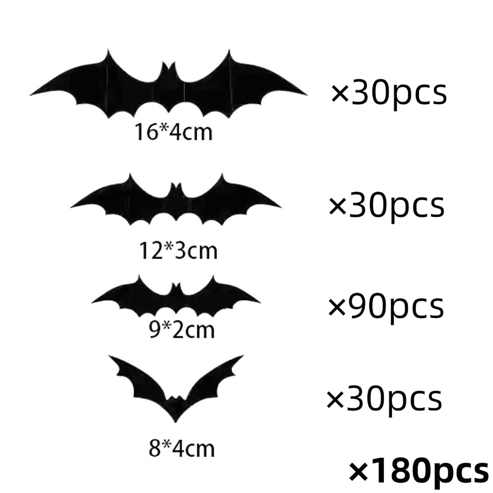Dekoracje na Halloween, 180 szt., PCW, 3D, straszne nietoperze, dekoracja ścienna, naklejki na Halloween, nietoperz, 4 rozmiary, DIY, Halloween, nietoperz, naklejki ścienne do dekoracji domu