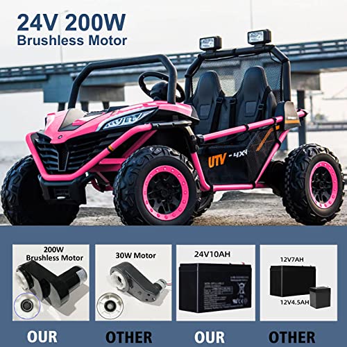 Alinux 24 Volt 10Ah Ride On Car Utv 2 Seater, Kids Electric Car, Metal Frame, Brake&Gas Pedal, Eva Tires, Bluetooth,Pink #TOP3
