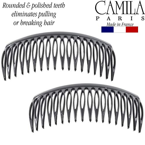 Camila Paris Cp2946 French Hair Side Comb, Small, Rounded Black, French Twist Hair Combs Decorative, Strong Hold Hair Clips For Women Bun Chignon Up-Do Styling Girls Hair Accessories, Made In France #TOP5