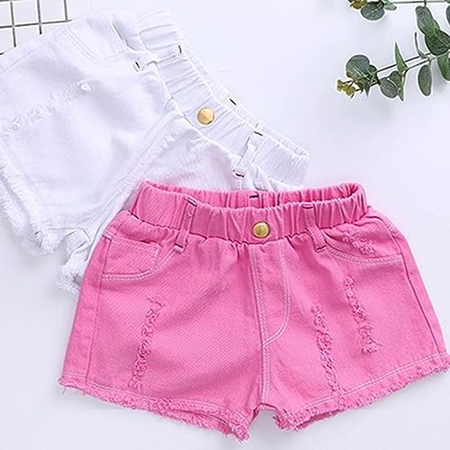Short jeans infantil com bolso para meninas cor sólida cintura elástica rasgada shorts jeans para me