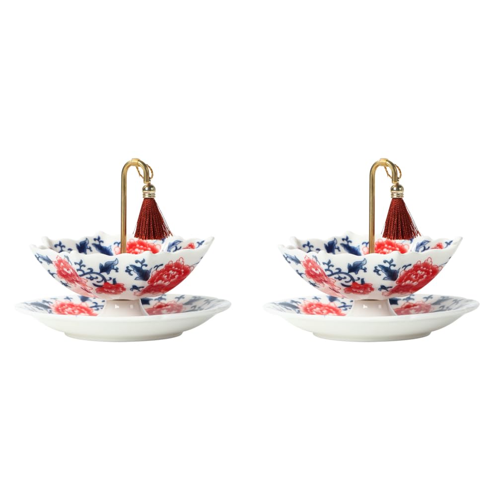Infuseur à thé en porcelaine délicate, en forme de parapluie, avec support assorti, un chef-d'œuvre de la tradition chinoise bleue et blanche pour une infusion parfaite-Peony Flowers Set-2PCS