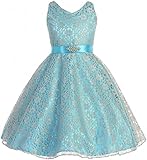 Little Girls Lace Floral Pattern Satin Sash Flowers Girls Dresses