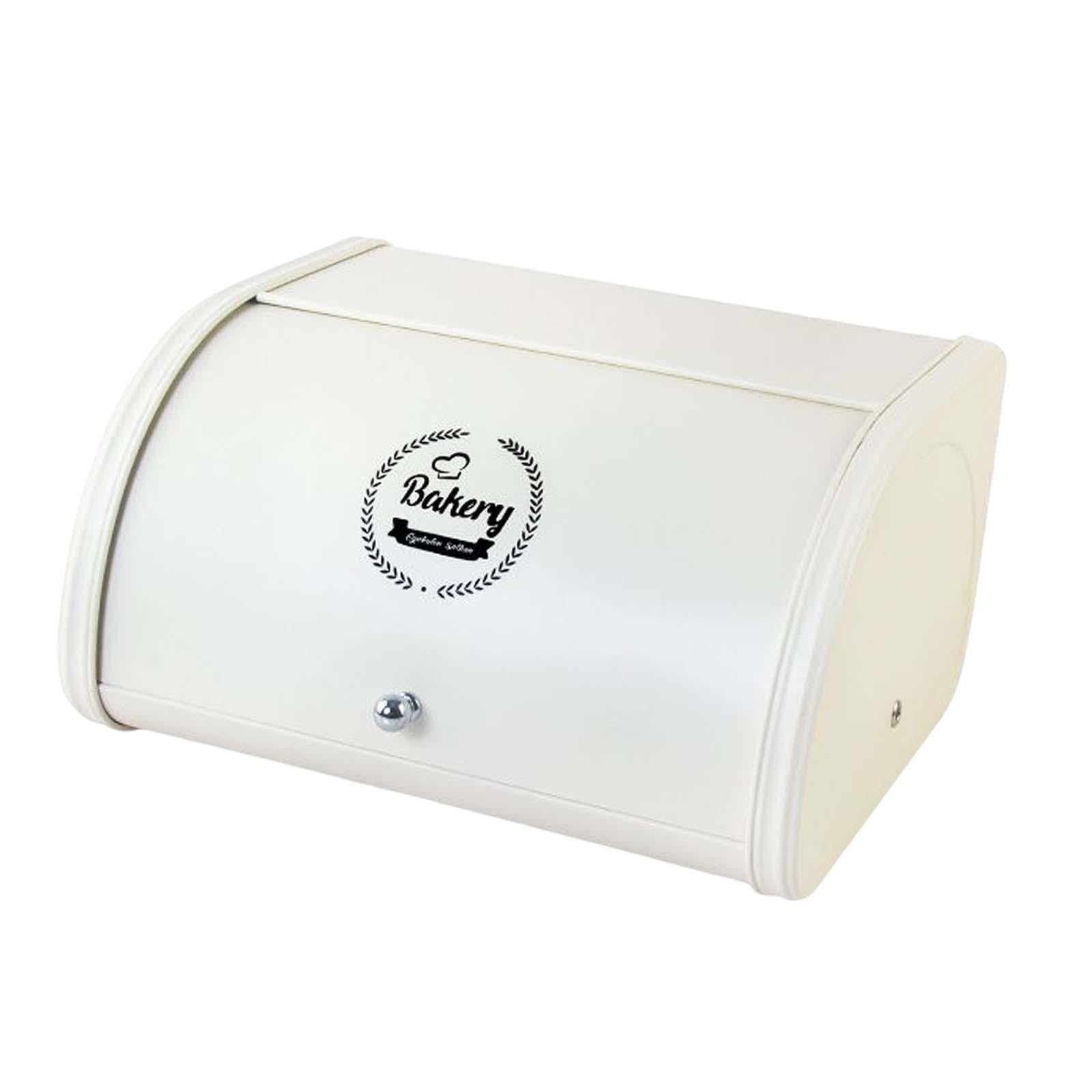 CYDZSRA Multi Purpose Storage Container Bread Storage Bin Featuring Durable Metal With Roll Lid Home Organization Metal Bread Box With Roll Lid Organization Home Kitchen Pastry, White, 315x255x170mm