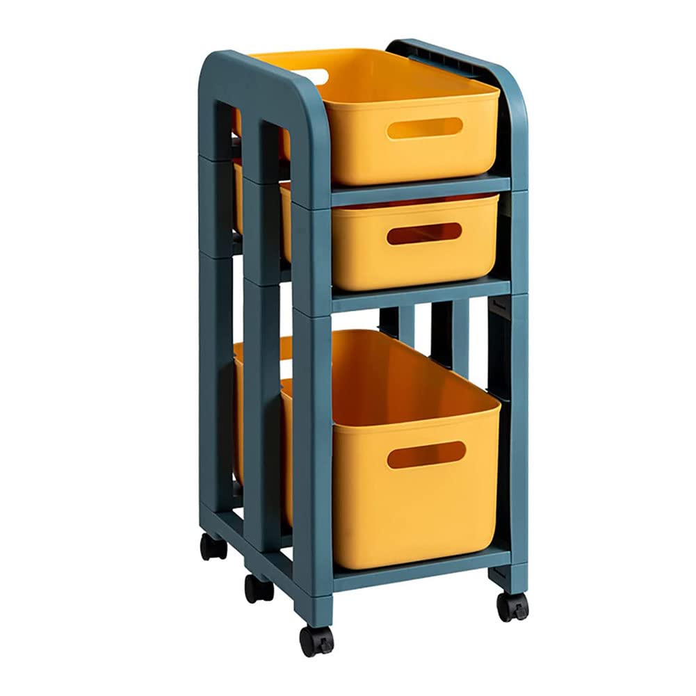 Carro de Almacenamiento rodante versátil de 3 Niveles con Ruedas organizar artículos de baño, Cocina u Oficina. Diseño Elegante en Color Amarillo, 63,5 cm, fácil de Mover.