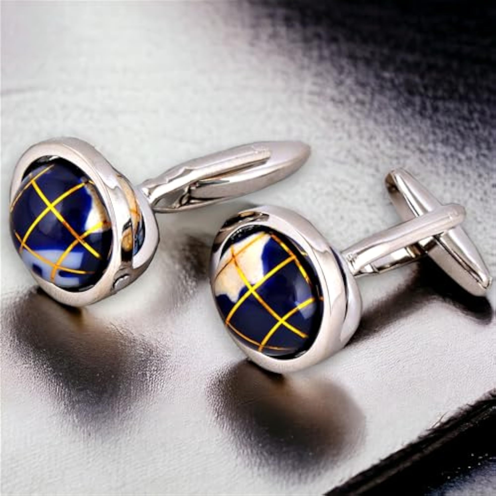 Men's Silver Plated Blue Globe Design Cufflinks