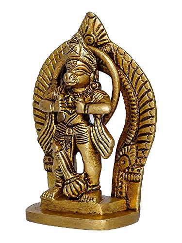 Image of eCraftIndia Golden Brass Handcrafted Lord Hanuman Opening His Heart and Showing Sita Ram in His Heart Idol - Divine and Expressive Religious God Statue for Home, Office, Temple, Pooja Room