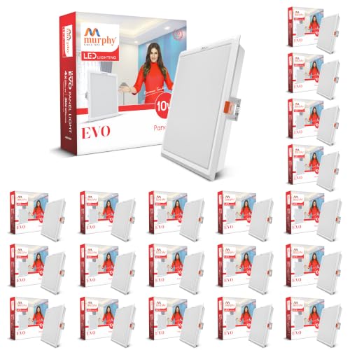 Image of Murphy EVO 10W Square LED Panel Light | 3000K Warm White| Recessed Ceiling Light | 1000 Lumens | 100mm Cutout |BIS Approved | 4kV Surge Protection | 2-Year Warranty | Pack of 20