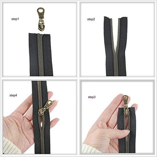 Image of #5 Metallic Nylon Coil Zippers by The Yard Colorful Teeth Zipper Bulk 10 Yards Black Tape with 25pcs Silver Sliders for DIY Sewing Tailor Craft Bag Leekayer(Black)