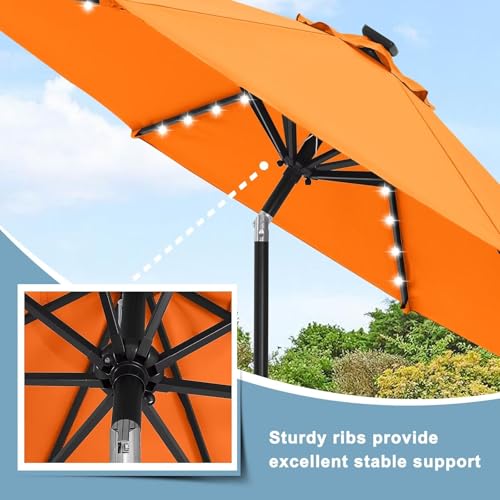 Image of ABCCANOPY Durable Solar Led Patio Umbrellas with 32LED Lights 11FT (Coral Orange)