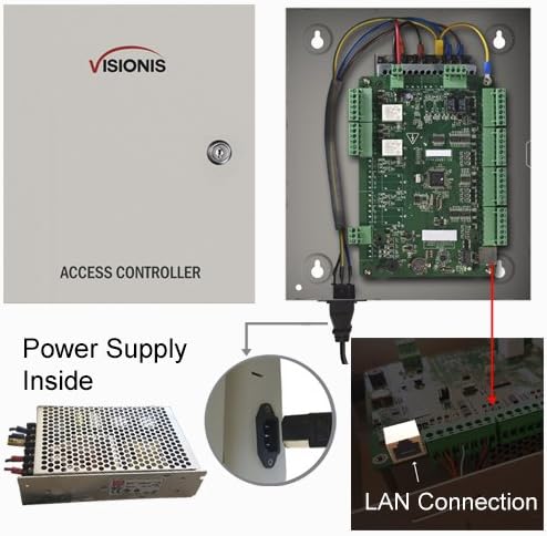 Miniatura 6 de Visionis FPC-8233 - Control de acceso de 2 puertas, puerta de entrada de 600 libras MagLock Time Attendance TCPIP Wiegand Controller Box + fuente de