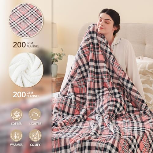 Homemate Electric Blanket Heated Throw - 50“x60“ Ultra Soft Cozy Flannel Heating Blanket with 10 Fast Heat Levels 8 Hours Auto Off Over-Heated Protection ETL Certification Keep Warm in Home Office