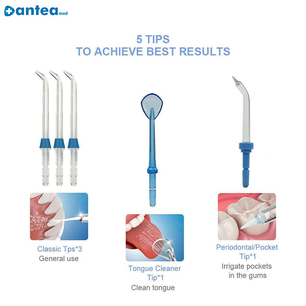 Idropulsore anteaJET con 10 regolazioni, 3 getti standard, 1 getto pik pocket interstiziale e 1 pulisci lingua