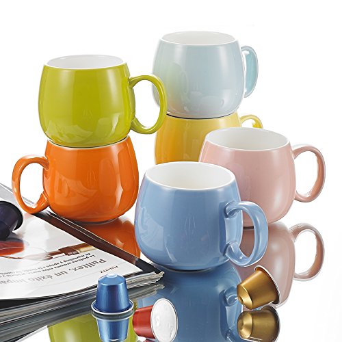 Panbado KT047 6 Piece Porcelain 6 Colors Chunky Mugs Ceramic Cups, 13.5 Ounce for Specialty Coffee Drinks, Latte, Cafe Mocha and Tea, 5" (13×10×8.5 cm) - Thumbnail 2