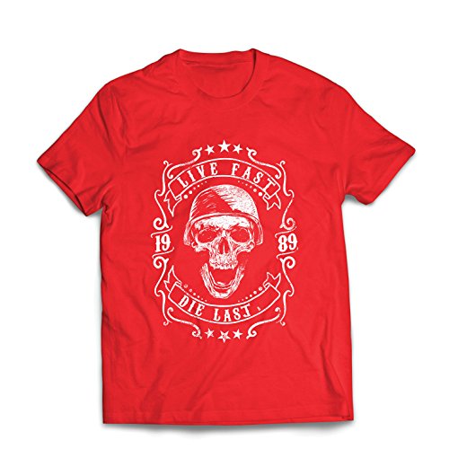 lepni.me Camisetas Hombre Viva rápido - muera último - Citas de Paseo en Bicicleta, Ropa de Motocicleta, Encanta Viajar, Gran Regalo para el Motorista (Medium Rojo Multicolor)