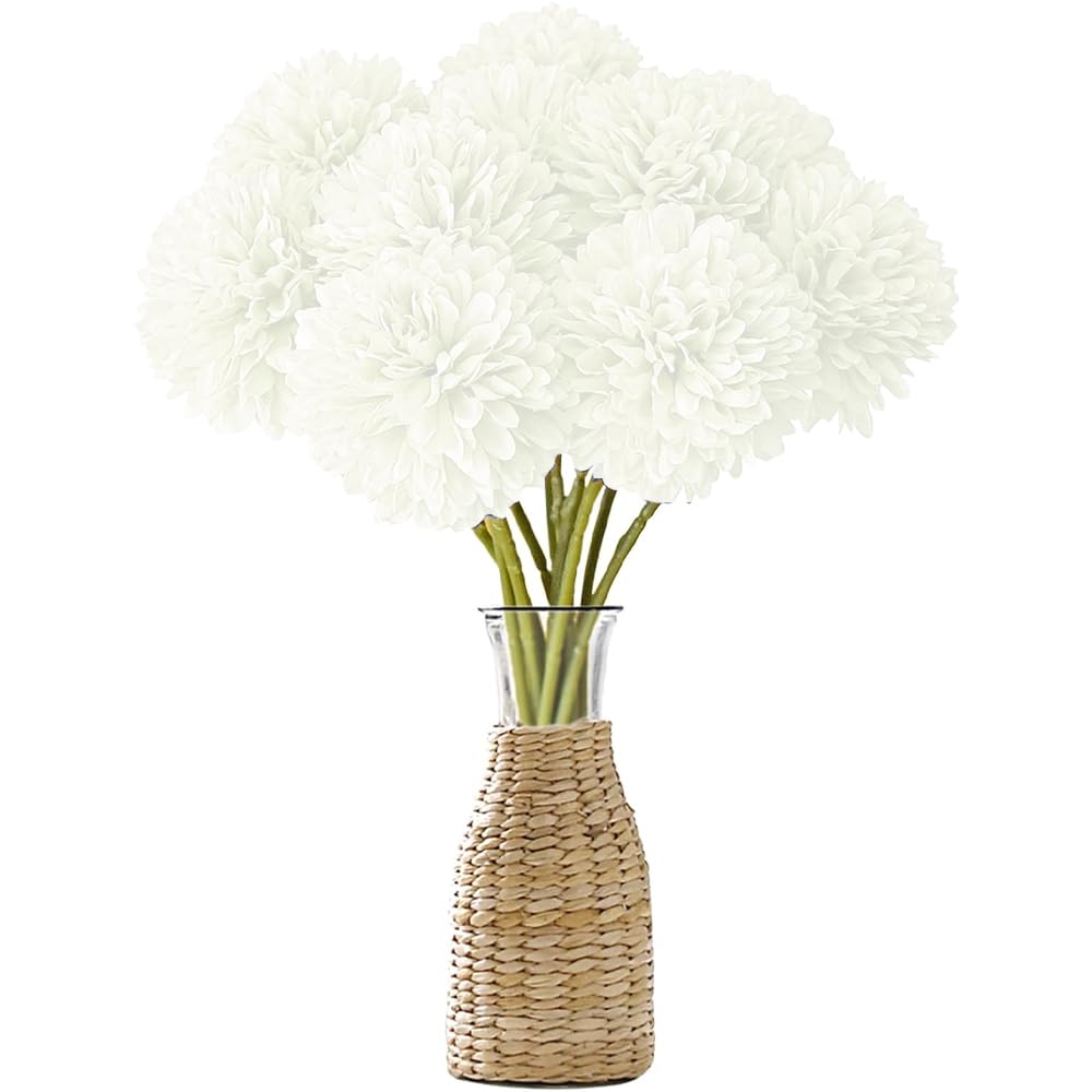 LoNinLoAn 12 Stück Künstliche Blumen Hortensie Seidenblume Kunstblumen Hortensienblüten Deko Blumen kunstblume mit Stielen für Hochzeiten Party Büro Home Decor (Weiß)