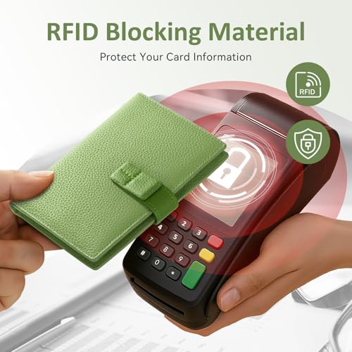 Full Grain Leather Passport Holder for Travel Women Men Passport Wallet with Airtag Slot RFID Blocking Travel Essentials Passport Cover Case Green4