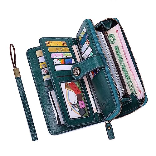 Mokoze Red Wallet for Women, PU Leather Large Capacity RFID Tri-Fold Wallets with Wrist Strap and Zipper for Hold Credit Cards/Cell Phones/Keys, Girlfriends Mother's Day Gifts3