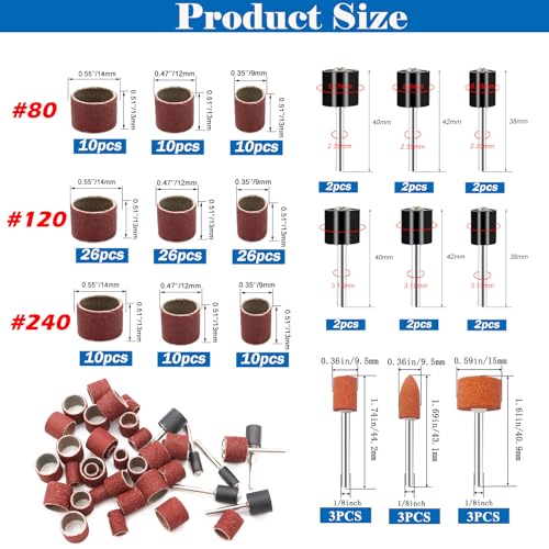 Image of Tnisesm 159Pcs Sanding Drum Set for Dremel Rotary Tools-Includes 138 Aluminum Oxide Drum Sander Sanding Sleeves (80,120,240 Grit),12 Drum Mandrels and 9 Sanding Bits,Sanding Bits Tool Accessories