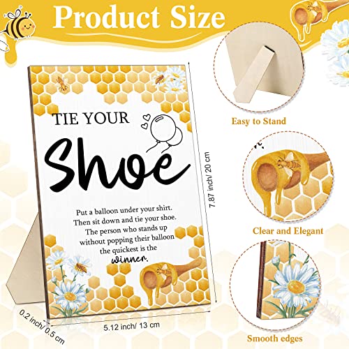 Image of Roowest 51 Pcs Tie Your Shoe Baby Shower Game Sign Wooden Sign Greenery Gift Sets Gender Reveal Party Favors 50 Balloons Latex Balloons for Game Wedding Supplies(Yellow,Bee)
