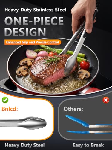 Bnlcd Stainless Steel Kitchen Tongs with Teeth Good Grip, Set of 3 Black - image 3