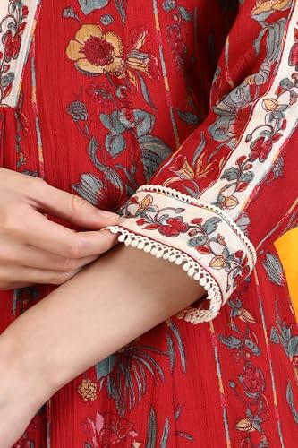 Image of W for Woman Reef Blue Floral Printed Modal Straight Kurta, Pants and Dupatta Set