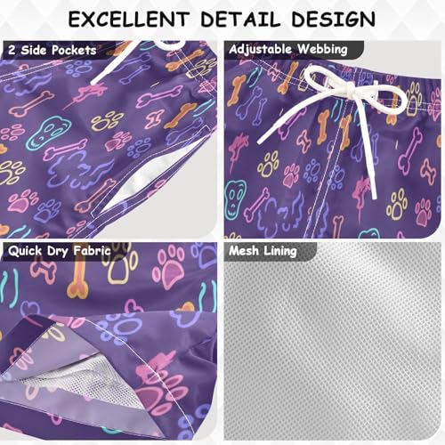 Boy Swim Trunks, Toddler Swimming Trunks 2t, Dog Bone Paw Dark Purple3