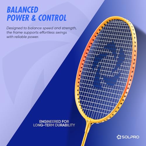 Image of SOLPRO Vanguard 8 Aluminium Badminton Racket for Beginners & Intermediate, Adult & Kids Shuttle Bat with Full Cover Bag, Lightweight Racket with Durable Frame for Practice & Match