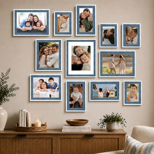 Image of Art Street Blue Collage Photo Frame Set of 13 for Wall Decor | Multi Size Family Picture Frames Gallery Wall Set | Modern Photo Frames for Living Room, Bedroom, Hallway & Home Decoration