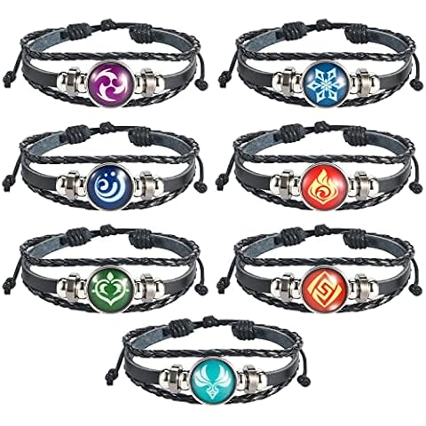 UTIEHD Genshin Impact Bracelet 7 Pack, Animne Element Luminous Bracelets Glow in Dark, God's Eye Time Gem Bracelet of Fire, Ice, Wind, Grass, Rock, Thunder, Water Cover