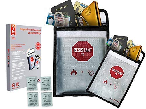 Fireproof Document Bags Water Resistant Pack of 2 Bags with 1 Large (15"x11")