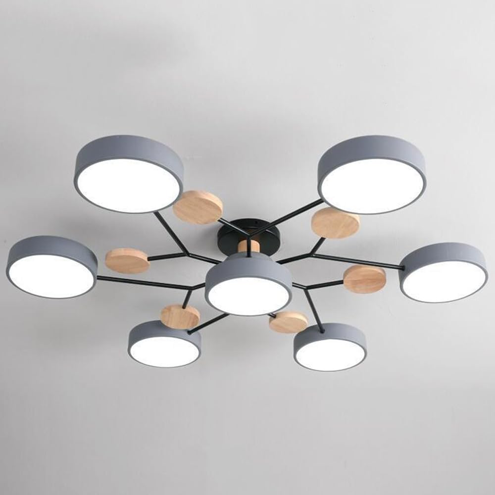 SIYANE Modern Wood Sputnik LED Semi Flush Mount Ceiling Light Fixtures Nordic Molecule White Close to Ceiling Light Living Room Ceiling Lighting for Bedroom Dining Room Office Kitchen, Green Gray