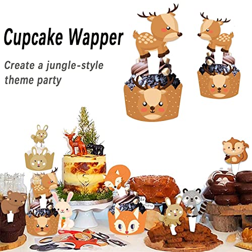 Aatpuss 48 Stuks Cupcake Wrapper Toppers Papier, Cupcake Wrappers en Cake Toppers, Animal Cupcake Wrappers, voor Junglefeesten, Verjaardagsfeestjes, Taartdecoraties (48 Stuks) - Image 7