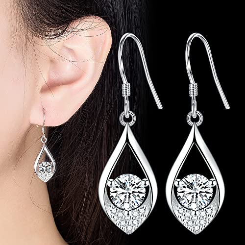 Dangle Plated Silver Nickel Free Earrings For Women Girls Teens Fashion Dangle Tear Drop Sparkly Crystal Earrings For Women Girls Teens (Wh_Water_Drop_White) #TOP4