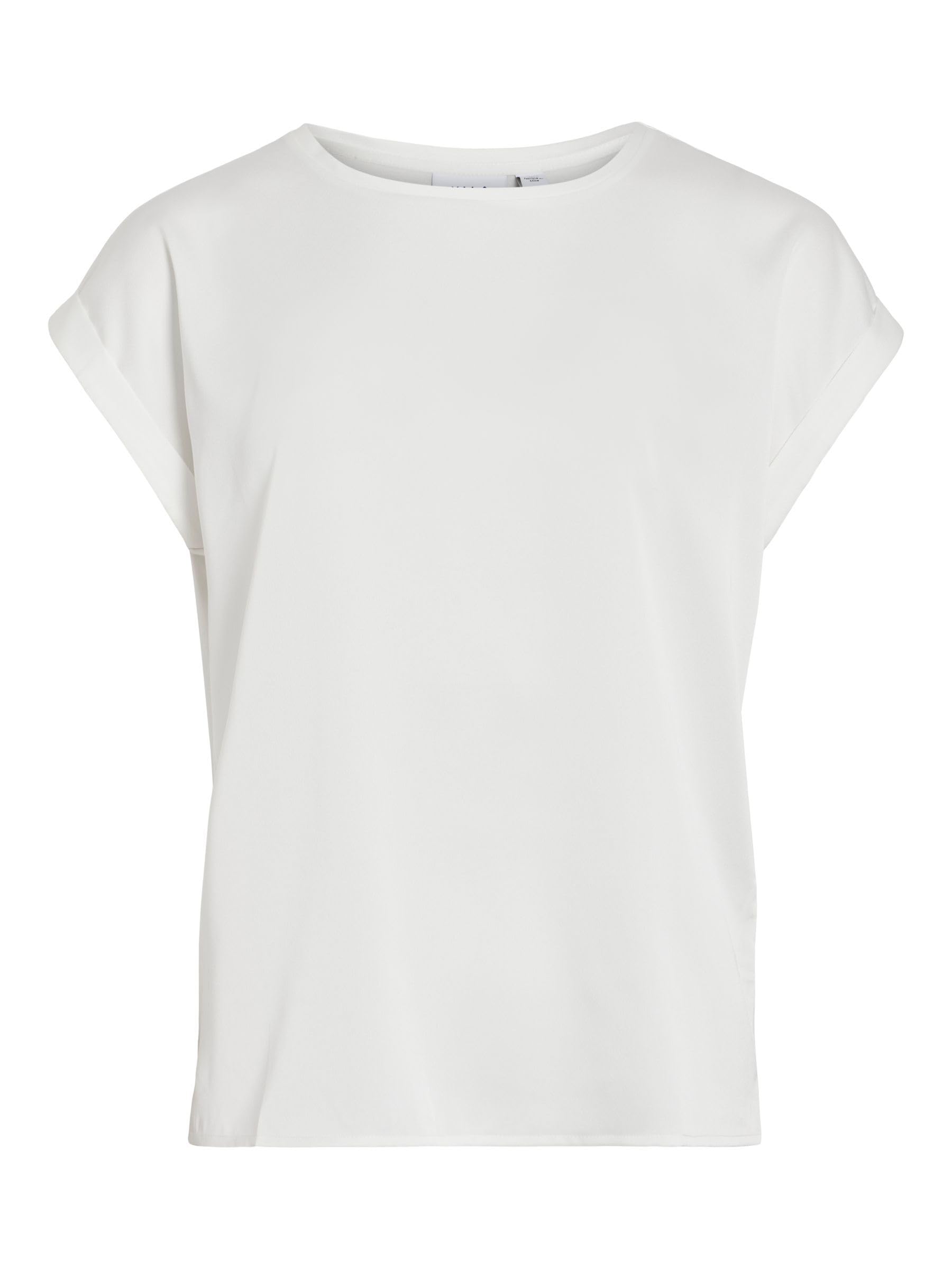 Vila Women's Viellette S/S Satin Top/Su-Noos T-Shirt, Snow White, 12