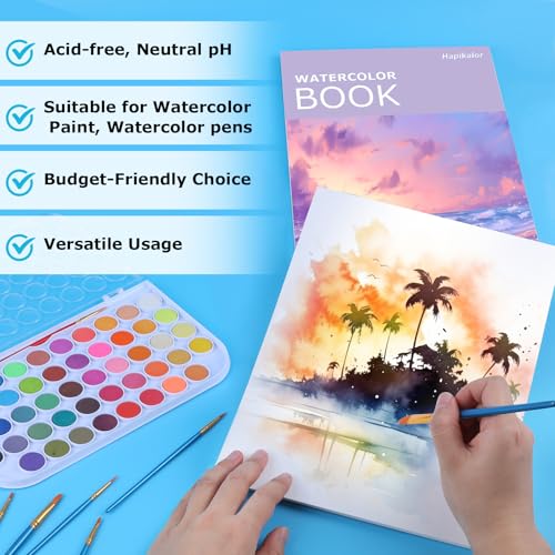Image of Watercolor Paper Pad 9x12, 140lb /300gsm Cold Press Drawing Paper, 20 Sheets Acid-Free Artist Sketchbook for Wet Media, Gouache & Acrylic, Double Sided Painting Paper (Purple Cover)