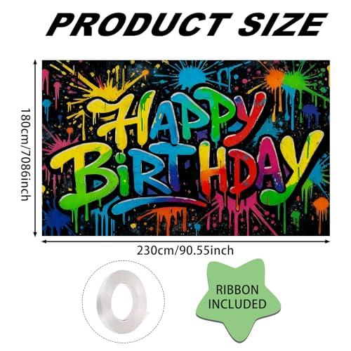 Image of Nuxovilar 91x71 inch Large Graffiti Happy Birthday Banner