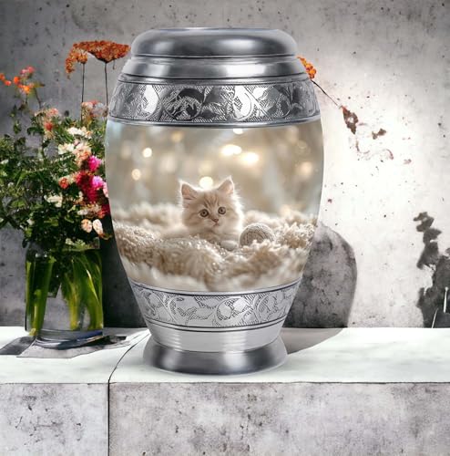 Image of Cat Cremation Urn - 10 Inch - Large Urns for Human Ashes Adult Male Memorial - Memorial Urns for Human Ashes Adult Female with Cats - Kitten Urn for Burial