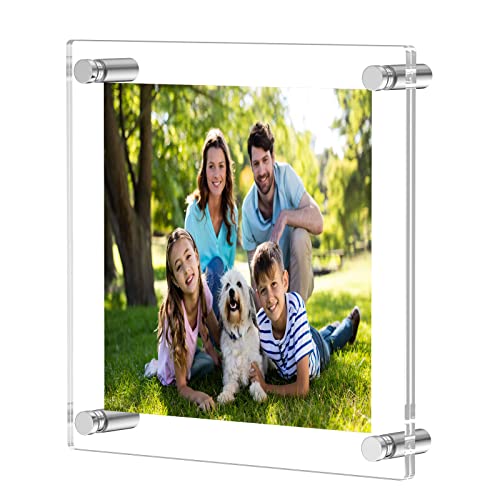 Niubee 8X8 Clear Acrylic Wall Mount Floating Frameless Picture Frame For Art Works Photography Frames-Double Panel(Full Frame Is 10.5X10.5 Inch) #TOP9