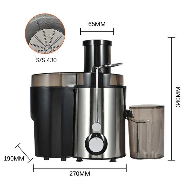 Royal Swiss Centrifugeuse Verticale 600W – Slowjuicer Extraction à Froid, Réservoir Jus 600ml, Bac à Pulpe 1L, 3 Vitesses, Anti-Goutte, Design Compact et Élégant – Image 6