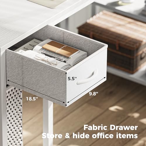 Image of SUPERJARE 53 inch Reversible L Shaped Desk with LED Lights & Power Outlets, Computer Desk with Shelves & Monitor Stand, Gaming Desk with Drawer, Home Office Desk Corner Desk, PU White Drawer