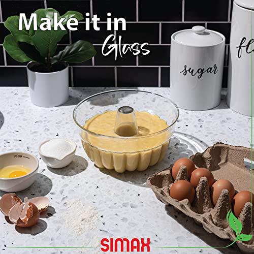 Simax Clear Glass Fluted Bundt Pan, Heat, Cold, And Shock Proof, Holds 1.4 Quarts (5.4 Cups), Made In Europe, Great For Small Ring Cakes, Puddings, Desserts, Monkey Bread, And More, Dishwasher Safe #TOP3