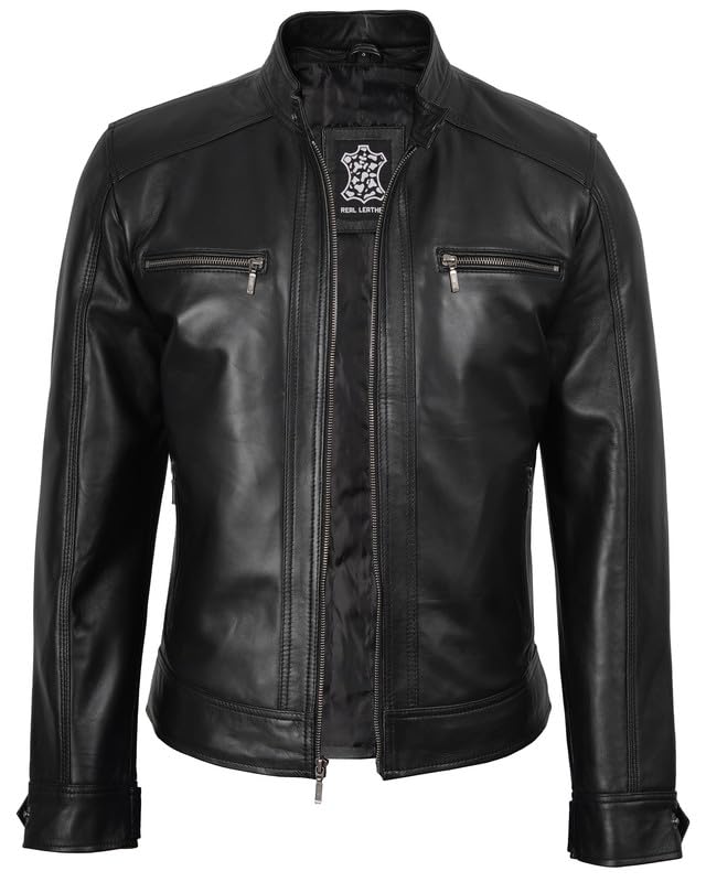 Decrum Hooded Leather Jacket Men - Detachable Hood Real Lambskin Mens Leather Jacket2