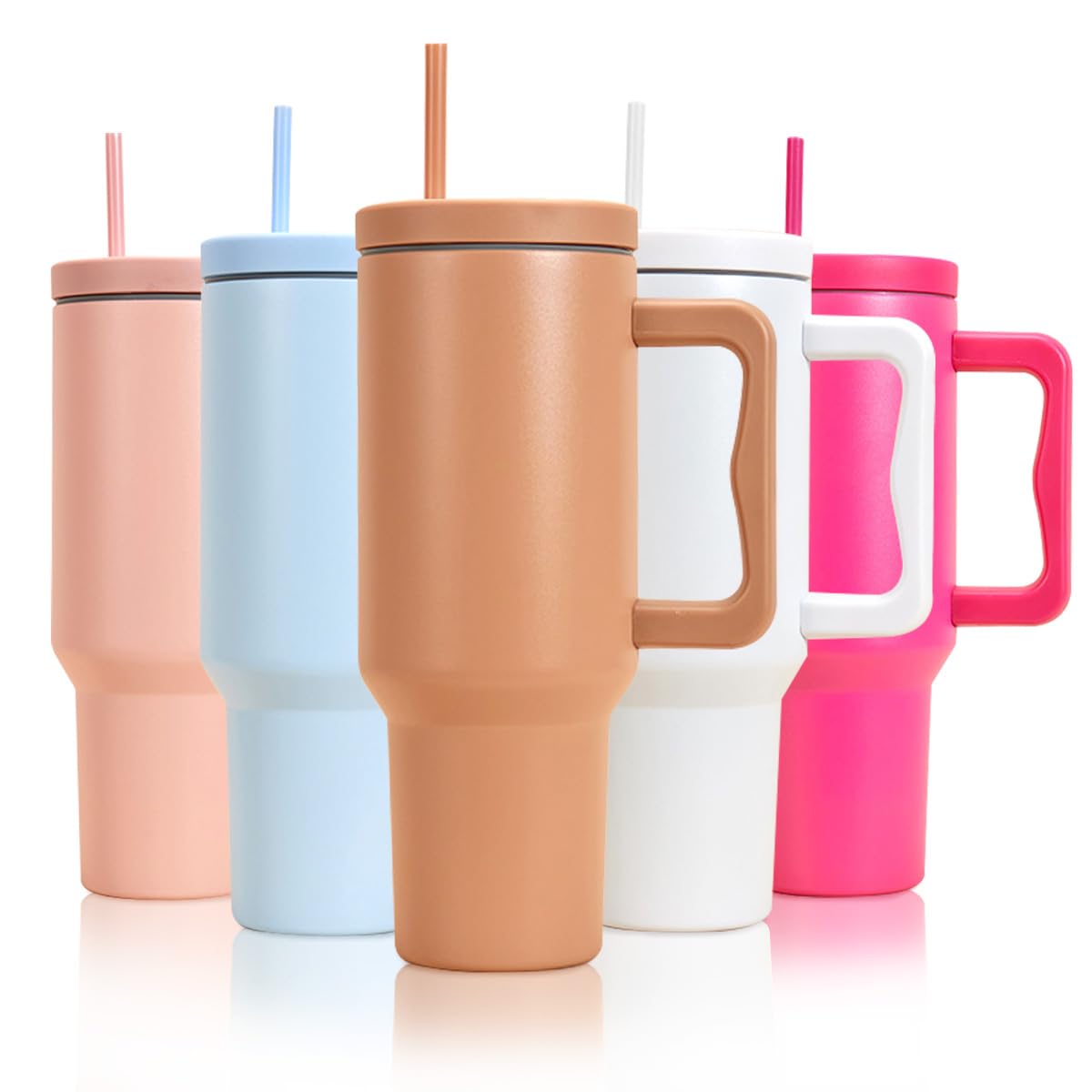 mebiusyhc 40oz Stainless Steel Vacuum Insulated Cup Double Wall Travel Flask Car Coffee Mug Tumbler with Straw with Handle for Hot Iced Coffee (Cocoa) (GMKBG98)