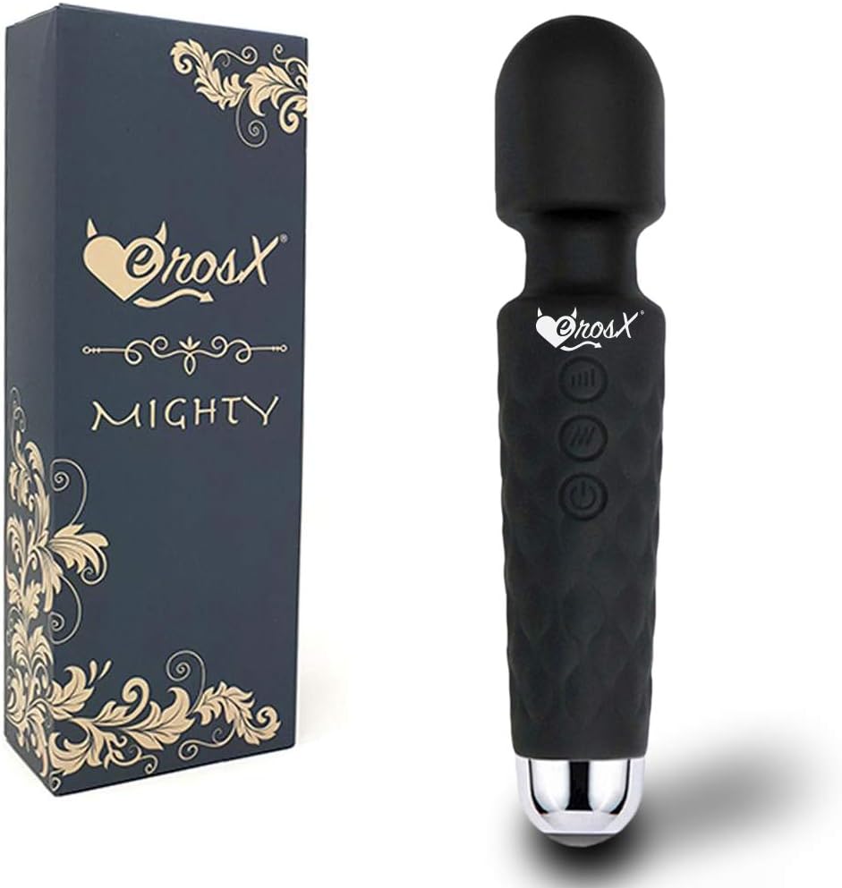Mighty Personal Wand Massager | Cordless, Therapeutic, Vibrating Massage | Powerful Hand held Magic Rechargeable Mini Stress Relief Silicone Foot Back Neck | 20 Speed & Pattern (Black)