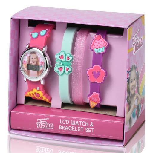 Accutime Pocket Watch Love Diana Kids Digital Watch Set - LED Flashing Lights, LCD Watch Display, with 3 Bracelets, Kids, Girls Watch, Silicone Strap in Pink (Model: LDA40005AZ)4