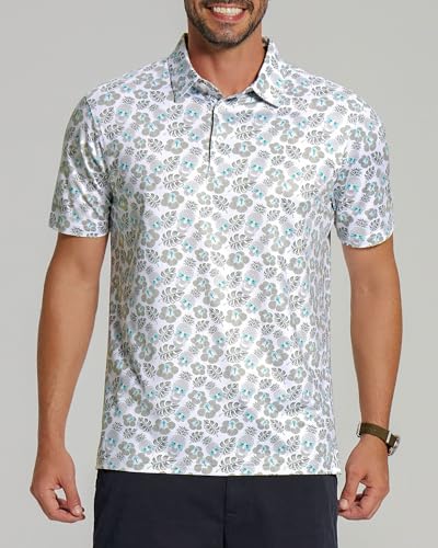 Image of Golf Shirts for Men - Dry Fit Moisture Wicking Short Sleeve Performance Sport Casual Striped Collared Mens Polo Shirt