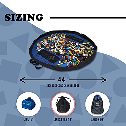 Lay-N-Go 2-In-1 Portable Drawstring Toys Storage Organizer And Play Mat For Room And Travel, Made For Kids And Toddlers With A Durable Patented Design, 44 Inch, Black/Blue #TOP4
