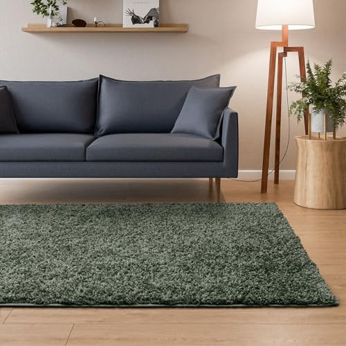 Interiyou Tapis Poils Longs Sofia - 80x150 Vert Clair - Moelleux et uni - Lavable et antidérapant - Fibres Douces pour Salon, Salle à Manger, Cuisine, Couloir