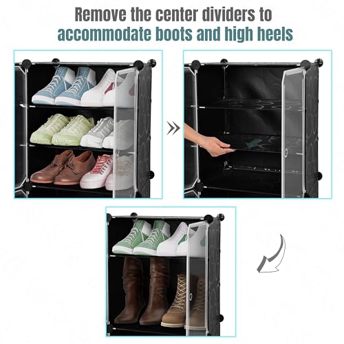 Image of ABOUT SPACE Plastic Shoe with Hanger & Door for Home - Portable,Expandable 3 Cube Shoe for Boots,Heels - DIY 12 Pair Flipflop,Slipper for Women,Men,Outdoor (Black) 300 x 400 x 900 mm